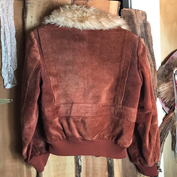 VINTAGE 70s Suede and Faux Fur Bomber Jacket S - Picture 6 of 8